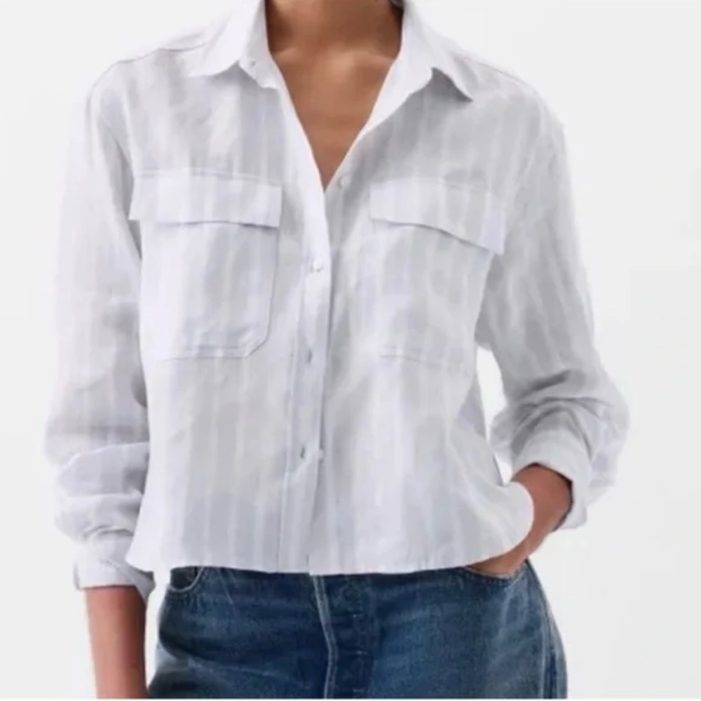 GAP Light Blue Cropped Striped Linen Shirt